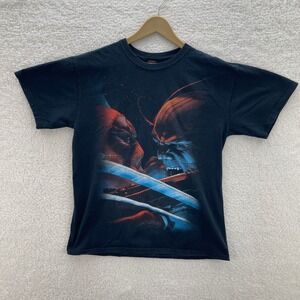 Vintage Deadpool vs Wolverine Shirt Mens Medium Black Marvel Mad Engine Tee Y2K